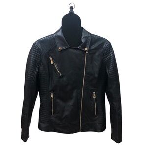 GIOLSHON Women's Black Vegan Leather Jacket Moto size Large every season  wear